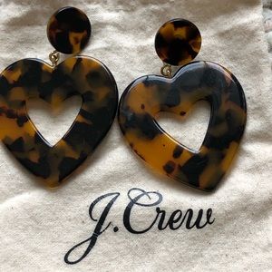 J Crew Heart shaped tortoise statement earrings